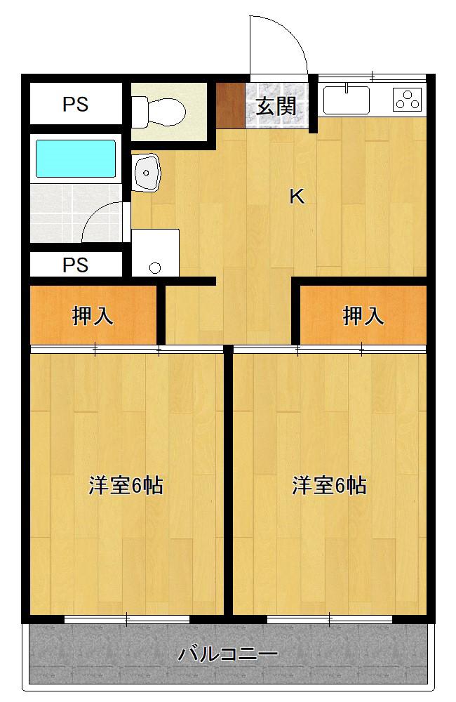新藤シティーハイツ(2K/2階)の間取り写真