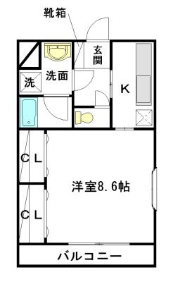 メープルハウス(1K/4階)の間取り写真