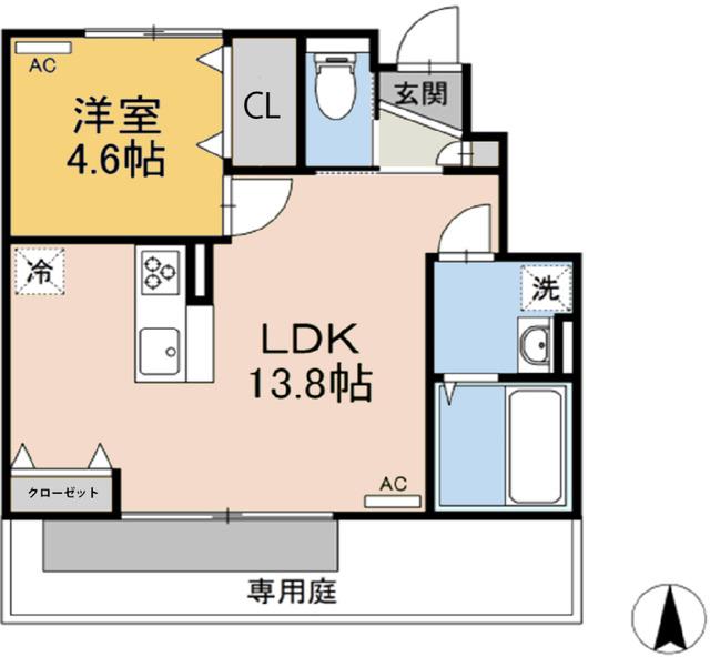 シャンティ(1LDK/1階)の間取り写真