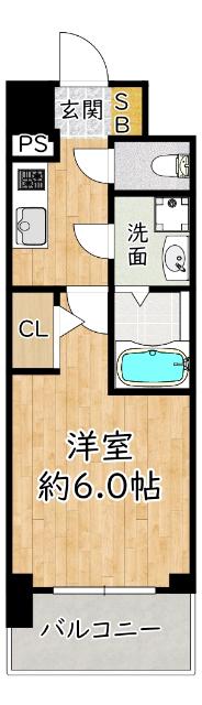 エスリードレジデンス大阪グランノースII(1K/6階)の間取り写真