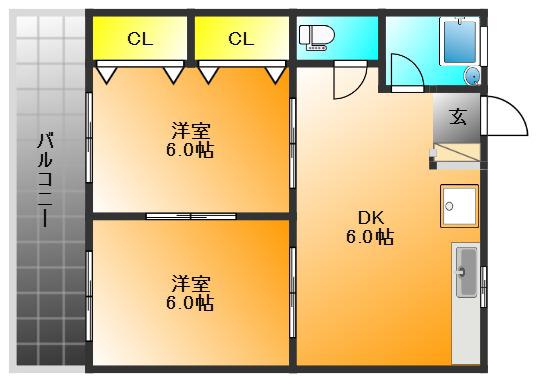 106マンション(2DK/1階)の間取り写真