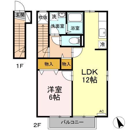 シャムロックIII(1LDK/2階)の間取り写真