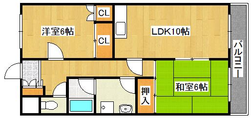 ローズガーデンCOMO(2LDK/3階)の間取り写真