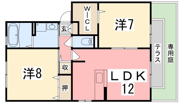 グリーンコート手柄(2LDK/1階)の間取り写真