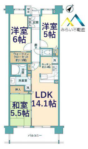 クレストフォルム横浜平沼(3LDK/11階)の間取り写真