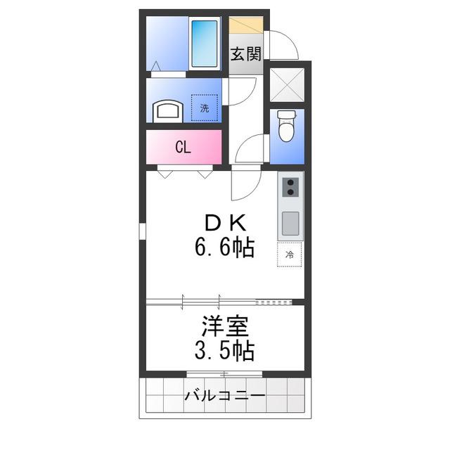 クローバー・シエル初芝(1DK/2階)の間取り写真
