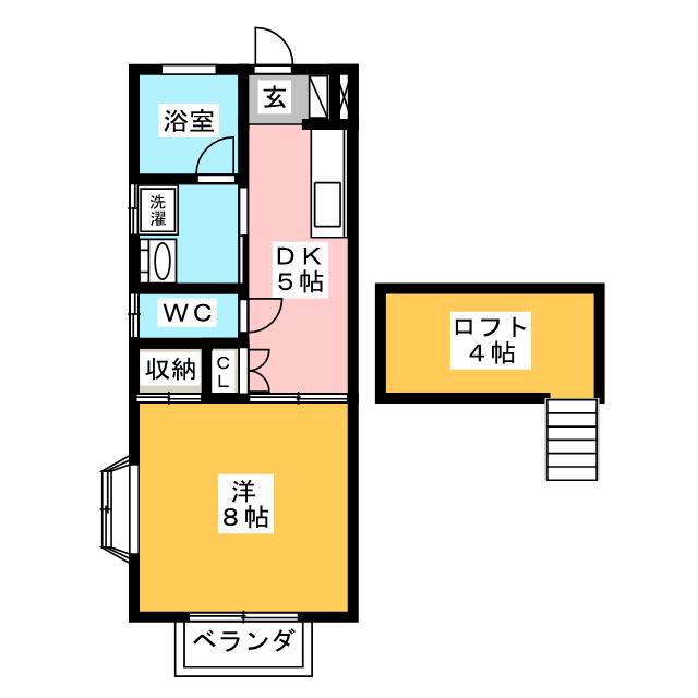 プランドール東町II(1DK/2階)の間取り写真