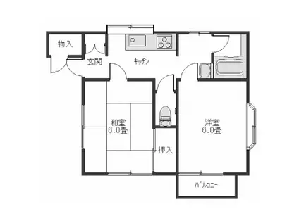 ハイツ分福 西(2K/2階)の間取り写真