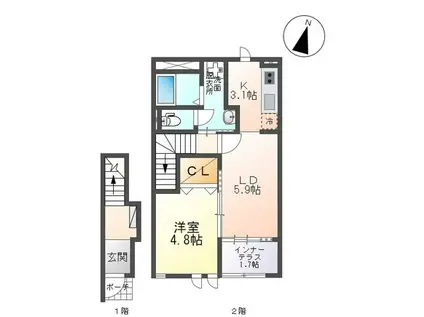 ベル・フルール(1LDK/2階)の間取り写真