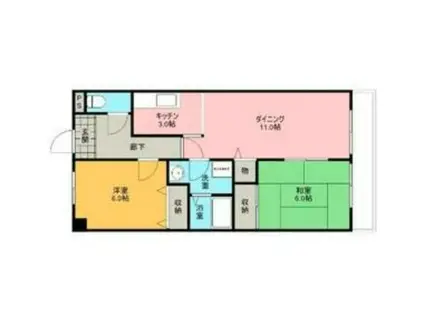 ハイデ上町(2LDK/3階)の間取り写真