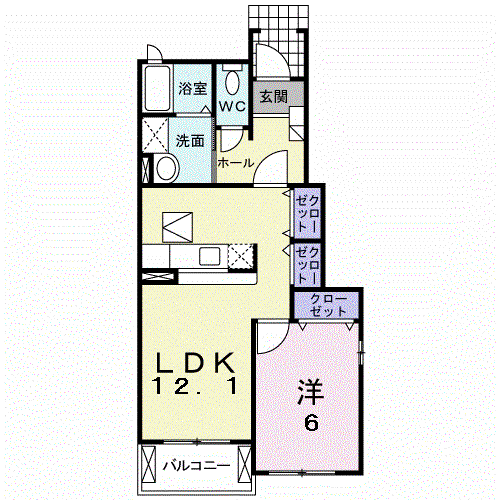 アルモニーフェンテ C(1LDK/1階)の間取り写真