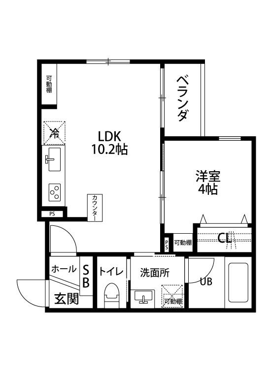 DWELL天神(1LDK/1階)の間取り写真