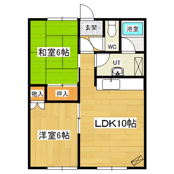 宅建ハイツ仲町(2LDK/1階)の間取り写真