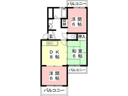 第2サンハイツ戸崎(3DK/3階)の間取り写真