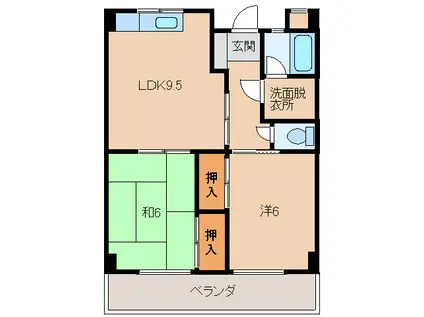 グリーンフル小雑賀(2LDK/2階)の間取り写真