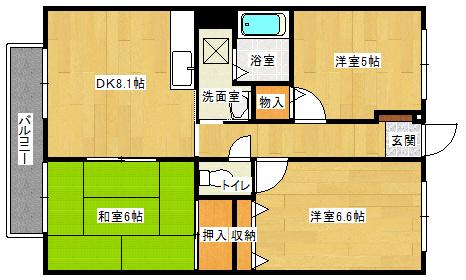 フォブール福原(3DK/2階)の間取り写真