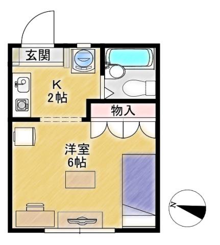 新都心ハイツ(1K/2階)の間取り写真