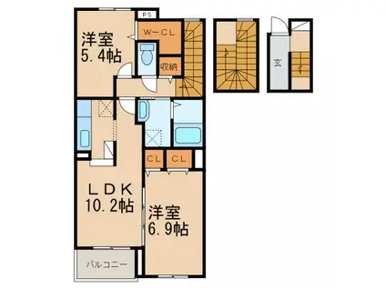 ヴェルソー有本II(2LDK/3階)の間取り写真
