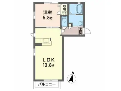 ソレアードD(1LDK/2階)の間取り写真