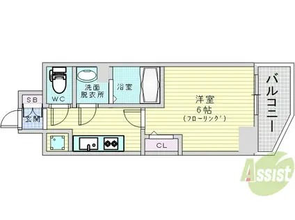 プレサンス天満橋チエロ(1K/3階)の間取り写真