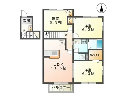 マルベリーハイツ(3LDK/2階)の間取り写真