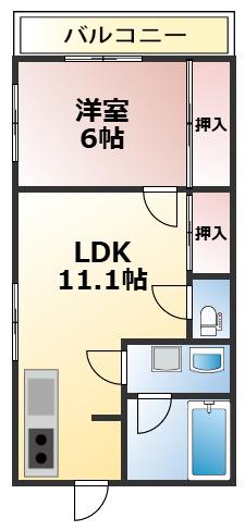 アカデミア横河原駅前(1LDK/4階)の間取り写真