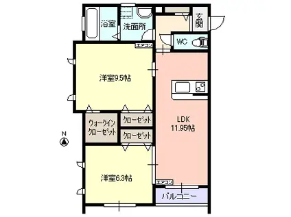 センザンM ノース(2LDK/2階)の間取り写真
