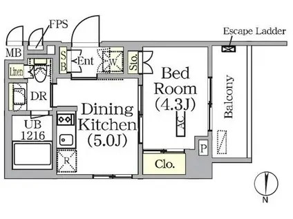 ザ・パークワンズ西池袋(1DK/2階)の間取り写真