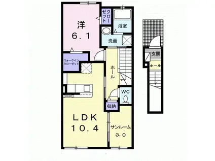 グラースノアII(1LDK/2階)の間取り写真