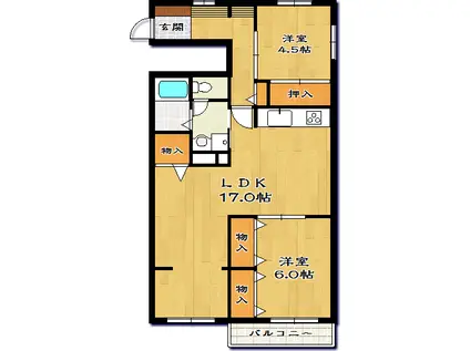 西坂マンション(2LDK/4階)の間取り写真