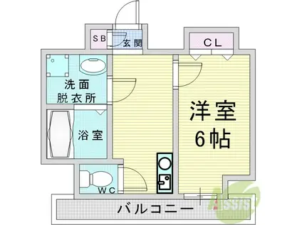 ヴァンスタージュ姫里(1DK/3階)の間取り写真