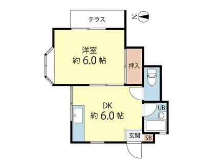 プティー山王(1DK/1階)の間取り写真