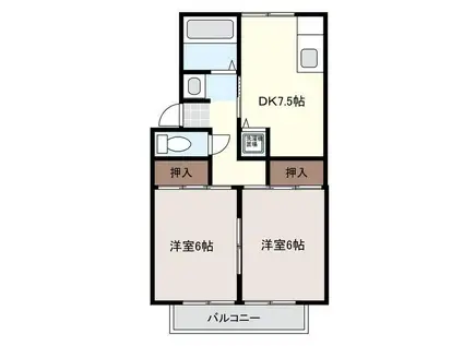 セジュール向陽台(2DK/2階)の間取り写真
