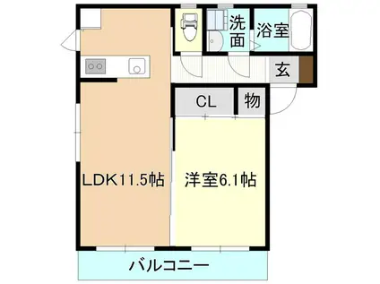 サンモールC(1LDK/2階)の間取り写真