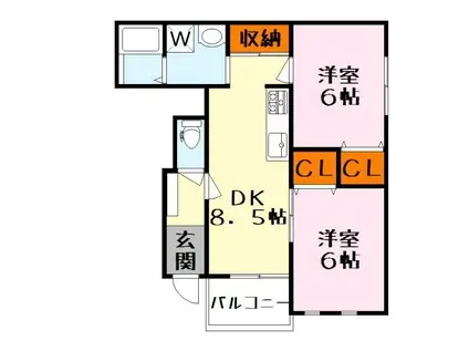 モンレーヴ平津(2DK/1階)の間取り写真