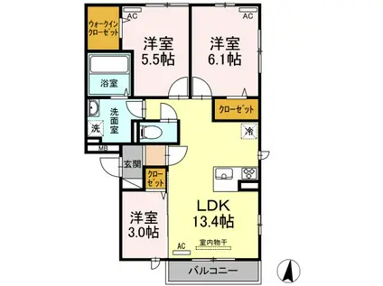 カポック(3LDK/1階)の間取り写真