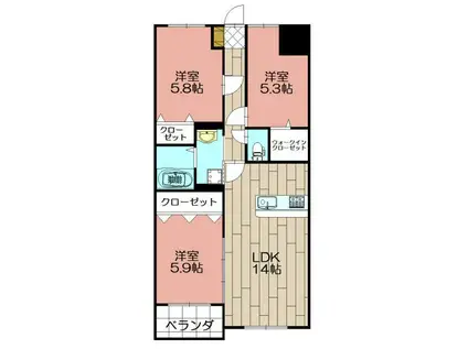 サンビル守恒(3LDK/3階)の間取り写真