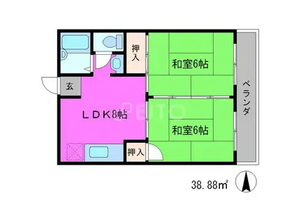 ヴィラージュ岩倉(2LDK/1階)の間取り写真