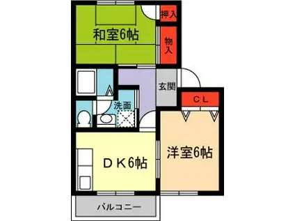 ラークヒルズ 弐番館(2DK/1階)の間取り写真