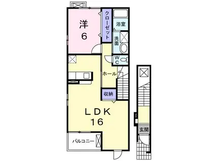 トゥー・ル・モンドユキD(1LDK/2階)の間取り写真