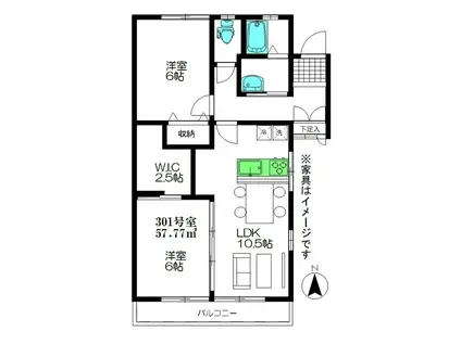 コーポ西馬込(2LDK/3階)の間取り写真