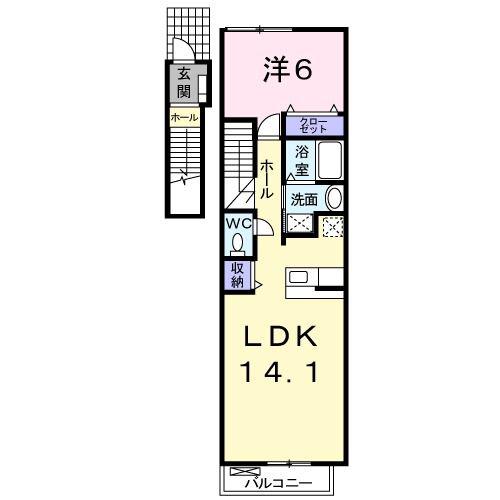 ウエスト 多米(1LDK/2階)の間取り写真