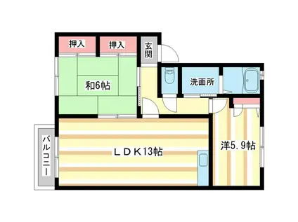 サニーソシアB棟(2LDK/1階)の間取り写真