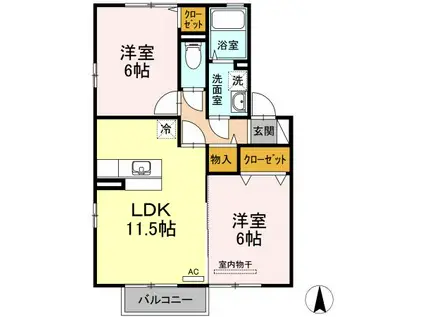 メゾン・リシェスA棟(2LDK/2階)の間取り写真