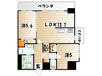 内山神岳ビル(2LDK/11階)の間取り写真