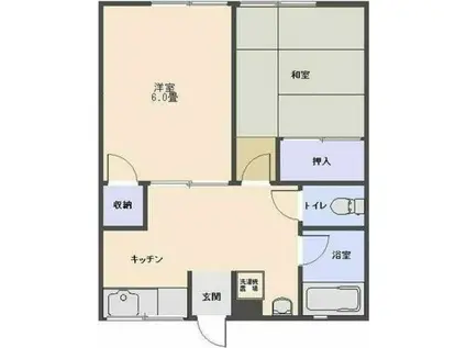 シティハイム岸和(2K/1階)の間取り写真