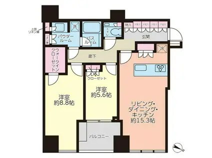 プレミストタワー白金高輪(2LDK/20階)の間取り写真