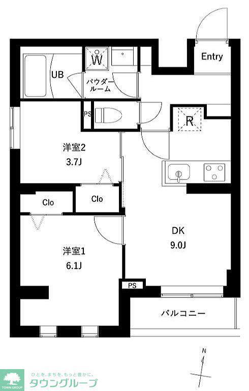 プレセダン千駄木(2DK/2階)の間取り写真