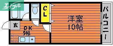 リズミラルU(1DK/2階)の間取り写真