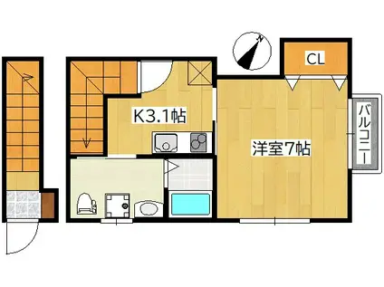 グランドソレイユ川内(1K/2階)の間取り写真